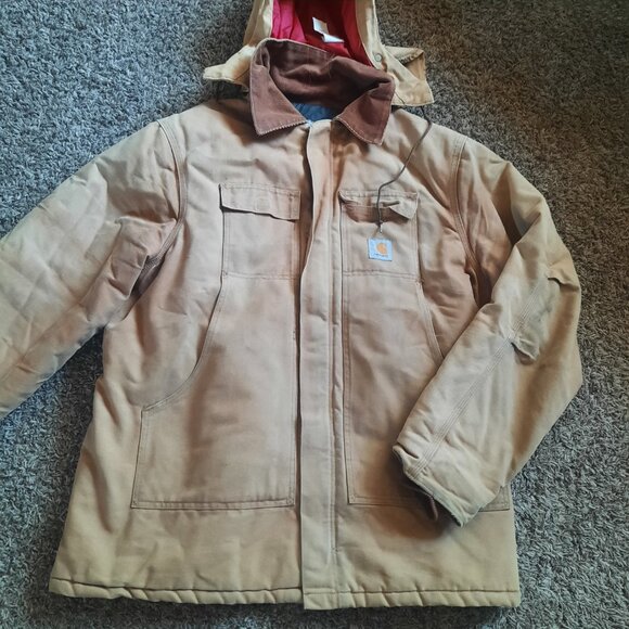 Carhartt Jacket Mens Brown 50 Tall Blanket Lined Chore Ranch C01 BRN & Hood A04 - Picture 8 of 10